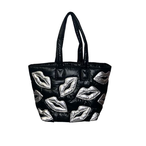 Wildfox Lips Puffy Quilted Tote Bag Black NWT $98 - Picture 1 of 3